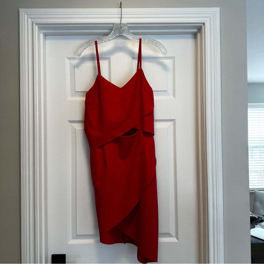 Elliatt Red Asymmetrical Spaghetti Strap Dress